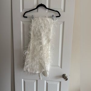 Fashion Nova White Feathered Dress with Luxurious Texture